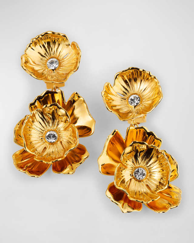 Double Dangling Flower Earrings with Crystals